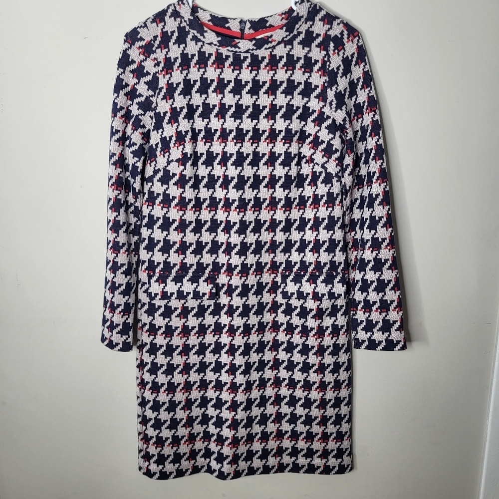 Boden Navy, Red & White Trim Casual Top 60s Style Dress Houndtooth Size 4